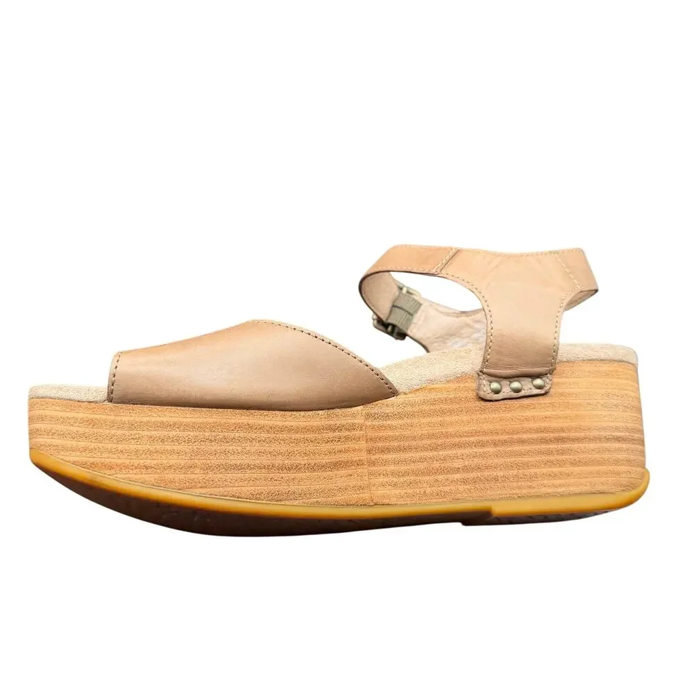 Dansko Leather Wedge Sandals Tan Camel Ankle Strap EU 37 US 6.5-7